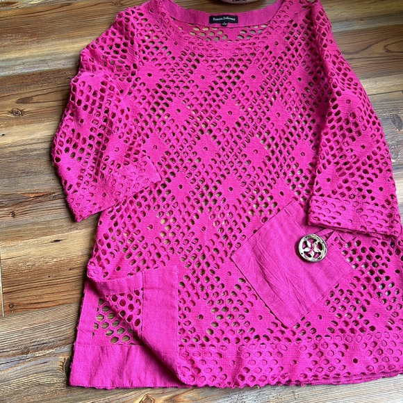 💖Ronnie Salloway boat neck net coverup with 3/4 sleeves - Picture 3 of 5